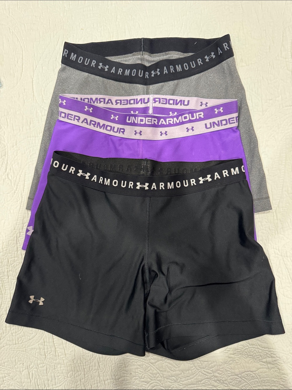 Under Armour Women’s 3-Pack Bike Shorts — Black, Purple, Gray